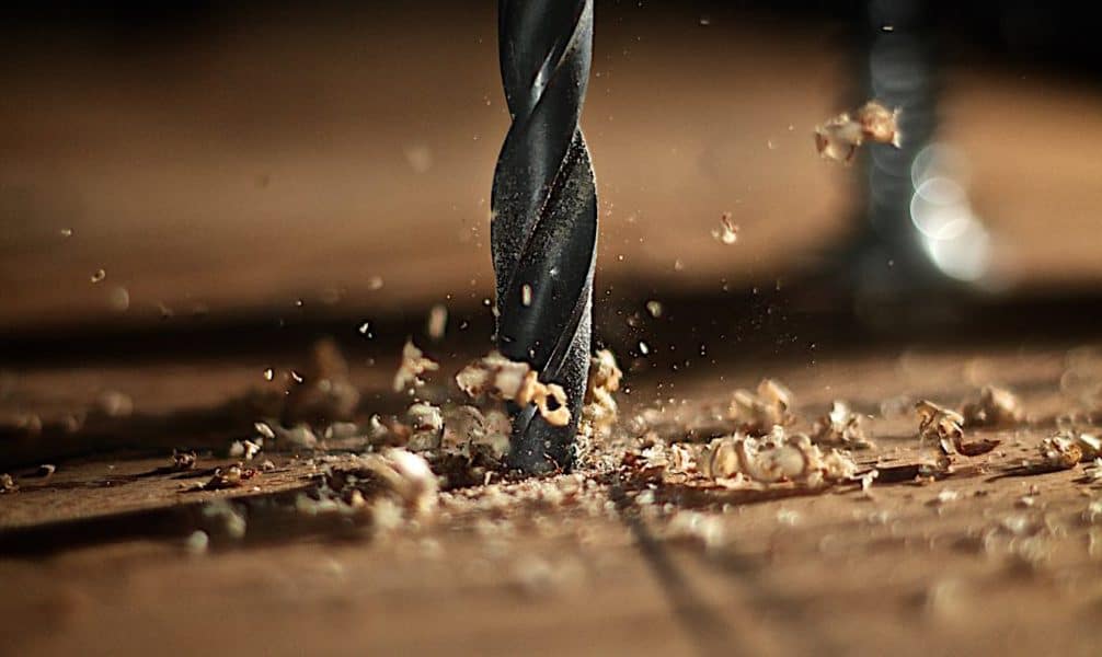 drill bit going into wood