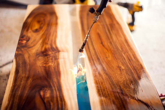 fire on epoxy table